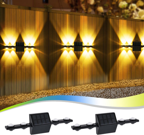 2 Pack Solar outdoor lights for fence deck wall with up and down lighting for garden yard porch patio decorations....