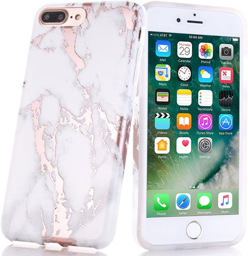 BAISRKE Shiny Rose Gold White Marble Design Clear Bumper Matte TPU Soft Rubber Silicone Cover Phone Case Compatible with iPhone 7 Plus iPhone 8 Pl...