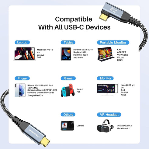 1FT Short USB C to USB C 3.2 Gen 2×2 Cable 20Gbps, Right Angle High Speed Data Transfer 4K Video Output 90 Degree 100W Fast Charging for iPhone 15...