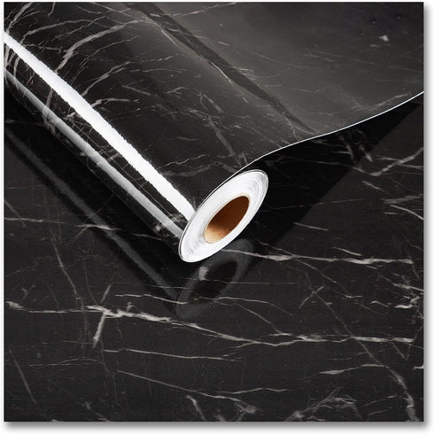 CRE8TIVE Black Mable Contact Paper for Countertops Waterproof Glossy Marble Wallpaper Peel and Stick Countertops Self Adhesive Removable Marble Vi...