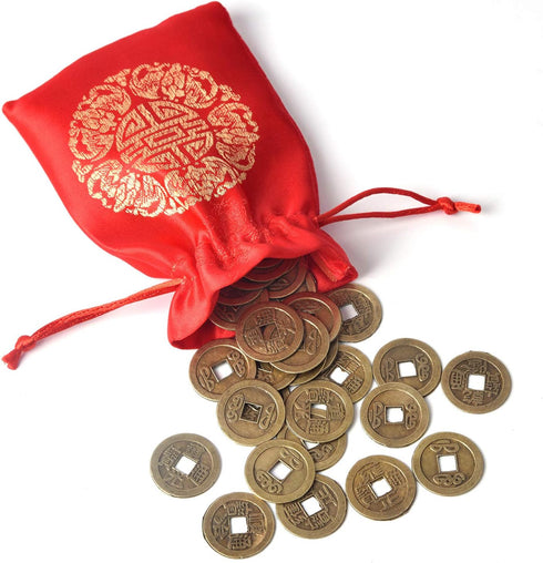 Coopay 240 Pieces Chinese Coins New Year Feng Shui Coins Good Luck Fortune I-Ching Ornament with Red Lucky Pouch for Health and Wealth (1 Inch and...