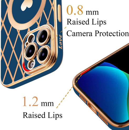 for iPhone 13 Pro Max Case Compatible with MagSafe, Soft Rhombus Love Heart Phone Case, Full Camera Lens Protection Magnetic Case for iphone 13 Pr...