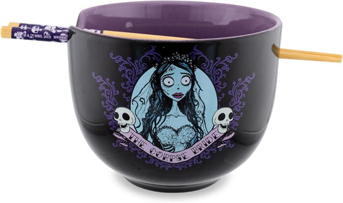 Silver Buffalo Tim Burton's Corpse Bride Emily Ceramic Ramen Dinnerware Set | Includes 20-Ounce Noodle Bowl and Wooden Chopsticks...