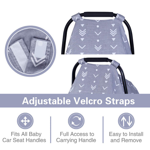 Muslin Baby Car Seat Canopy, Metplus Infant Carseat Cover - Extra Wide Universal Fit, Lightweight Breathable Soft for Babies Girls Shower Gift (Ar...