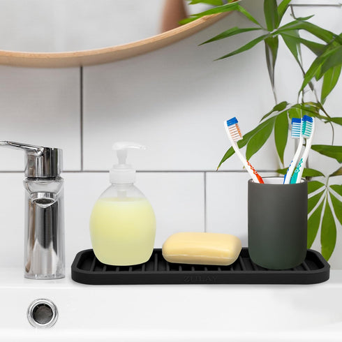 Zulay Kitchen (9x3.5) Silicone Sponge Holder for Kitchen Sink - Flexible Multipurpose Soap Tray Sponge Holder - Sink Organizer Tray for, Bathroom,...