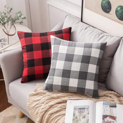 MIULEE Pack of 2 Classic Farmhouse Buffalo Check Plaids Polyester Linen Soft Soild Square Throw Pillow Covers Grey and White Home Decor Outdoor Cu...