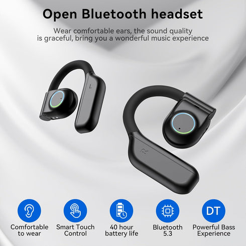Open Ear Headphones Wireless Bluetooth 5.3 Earbuds with Earhooks Microphone Clear Sound,40H Playtime IPX7 Waterproof, Light Weight Comfortable Fit...