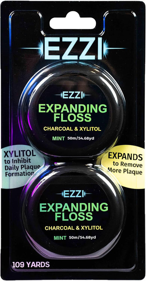 Woven Expanding Dental Floss | Naturally Waxed & Textured w/Charcoal & Xylitol to Optimally Clean Gums | Mint | Thick & 109 Yards...