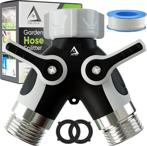 Hose Splitter 2 Way, Heavy Duty Metal Connector, Two Way Garden Hose Splitter, High Flow Spigot Faucet Bib Adapter, Solid Double Y Shut Off Valve ...