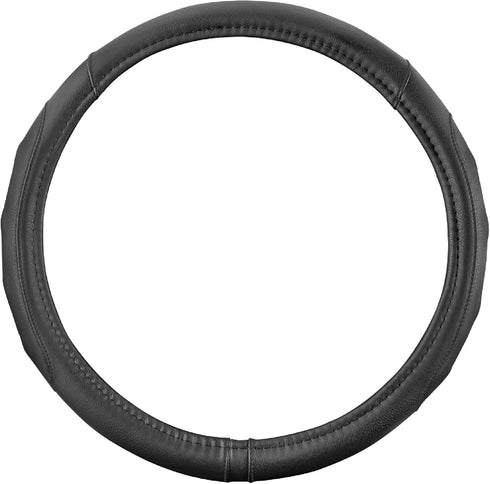 Motor Trend GripDrive Faux Black Leather Steering Wheel Cover for Car Truck Van SUV, Small 14 inch Size, Solid Black Stitched Car Steering Wheel C...