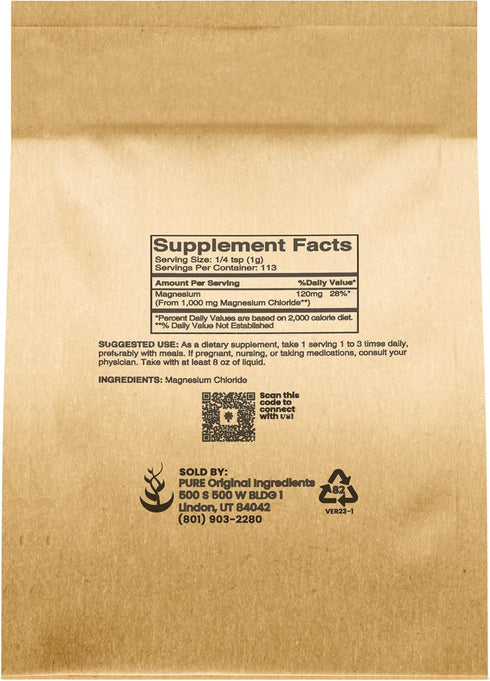 Pure Original Ingredients Magnesium Chloride (4oz) Oral Supplement, Crystal Powder, Magnesium Supplement, Food Grade...