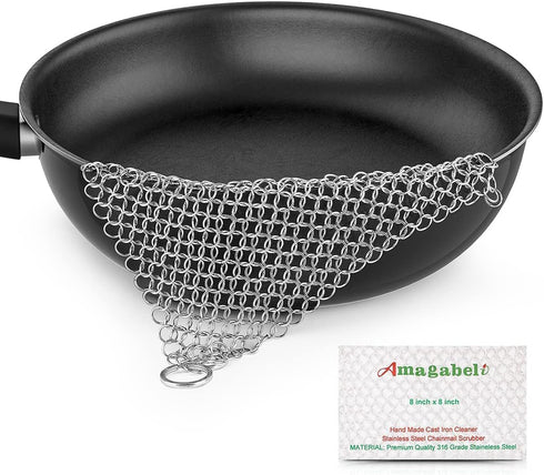 AMAGABELI GARDEN & HOME 10”x10” Stainless Steel Cast Iron Cleaner Chainmail Scrubber for Cast Iron Pan Skillet Cleaner for Dishes Cast Iron Pot Co...