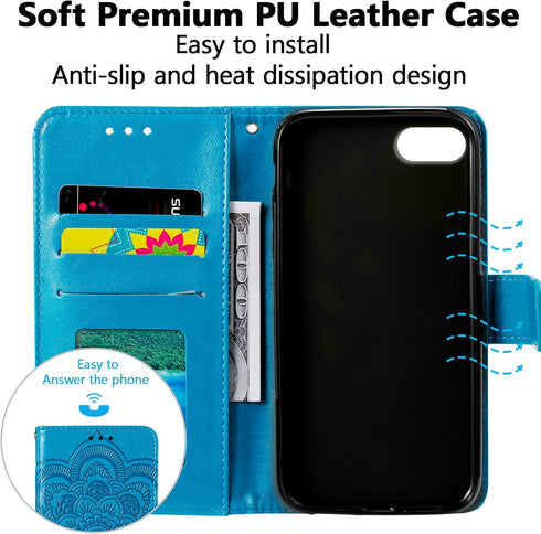 EYZUTAK Mandala Case for iPhone SE(5G) 2022 iPhone 7 iPhone 8 iPhone SE 2020, Premium Leather Flip Wallet Card Slots Magnetic Stand Ultra Slim Cas...