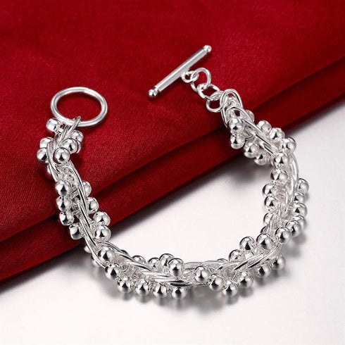 Fashion Sterling Silver Ball Bead Chain Bracelet -Handmade Link Chain Bracelet For Women Mom Wife Valentine Mothers day Gift, Toggle Button 8"...