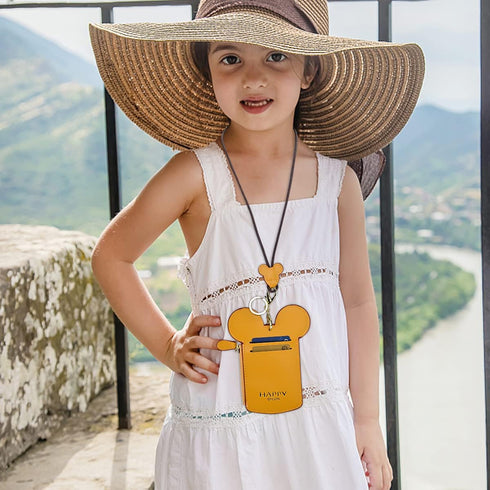 BUUFAN Chic Yellow Cute Travel PU Leather ID Card Holder Lanyard Neck Pouch Bag With Coin Wallet Purse for Women Kids Teens Girls...