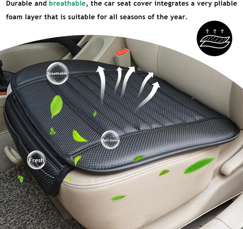Car Seat Bottom Cover, Semi-Wrap Non-Slip Leather Car Seat Cover, Comfortable Breathable Auto Front Seat Bottom Cushion with Pocket, Universal Int...