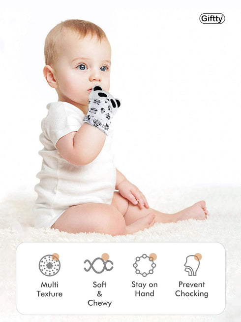 Giftty Panda Teether Mitt - Baby Teething Glove - BPA-Free Silicone - Black and White - 1 Pair + 1 Toothbrush...