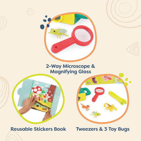 B. toys – 9pc Toy Microscope Set – Sticker Book – Magnifying Glass & Tweezers – 3 Toy Bugs – 4 Years + – Little Explorer Pack...