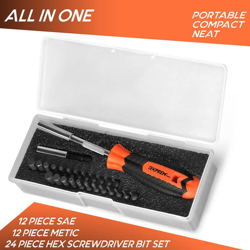 TEKPREM 24-Piece Metric & SAE Hex Bit Set with Magnetic 1/4" Screwdriver Bit Driver, Allen Wrench Drill Bits, Rubber Strip, and Storage Box...