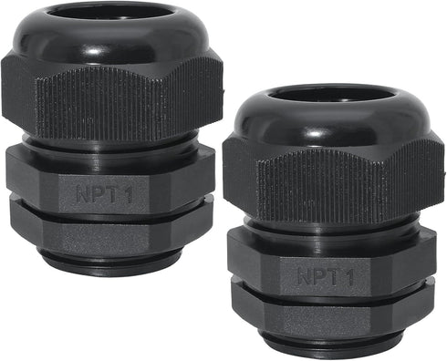 1" NPT Nylon Cable Glands, IP68 Waterproof Adjustable Cord Grip Cable Connector Strain Relief Wire Protectors for 18-25mm Cable Diameter, 2 Pcs, B...