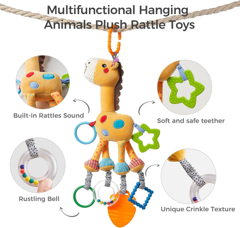 TUMAMA Giraffe Hanging Rattle Toys, Soft Baby Hanging Toys with Wind Chimes, Stroller Car Seat Crib Plush Animal Activity Toys Gift for Newborn To...