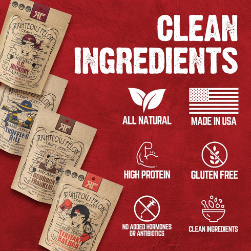 Righteous Felon Beef Jerky | All-Natural - Locally Sourced & Dried Beef Jerky - Low-Sugar Healthy Snacks (Sampler Pack)...