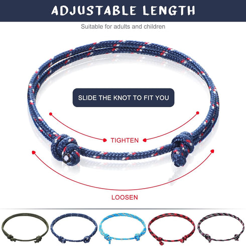 20 Pieces Nautical Braided Rope Bracelet Handmade Navy Rope Cord Bracelet Adjustable String Wave Bracelets for Men Boys Teens...