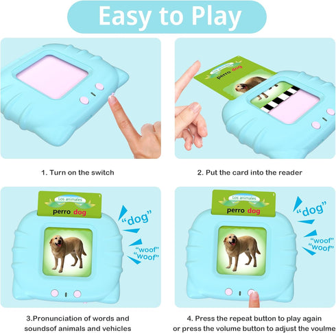 Spanish Learning Flash Cards for Toddlers 2-4 Years Bilingual Spanish English, Speech Therapy Toys, Preschool Educational Learning Talking Sight W...