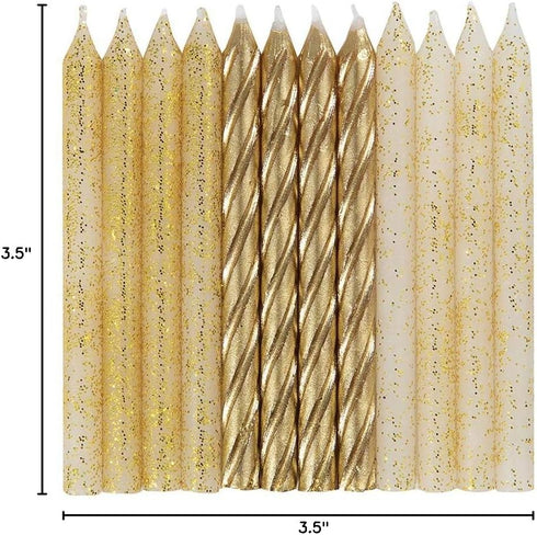 Dazzling Glitter & Gold Spiral Birthday Candles - 24ct Assorted Pack - Premium Quality, Long-Lasting & Elegant Design - Ideal for All Occasions...