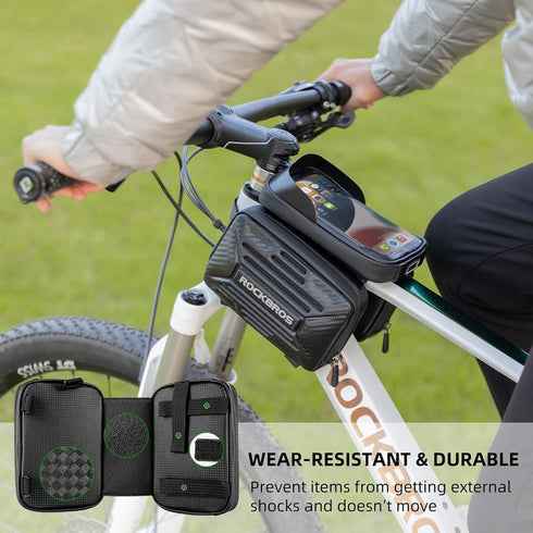 ROCKBROS Bike Phone Bag Bicycle Waterproof Front Frame Pouch Top Tube Handlebar Bag Cycling Cell Phone Storage Bag for iPhone 11 12 13 PRO XS XR 8...
