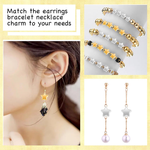 400 Pcs Star Beads Charm, 6mm Star Shape Spacer Star Spacer, Beads Star Pony Beads Five-Pointed Star Bracelet Charms with Box Sealing Star Beads f...