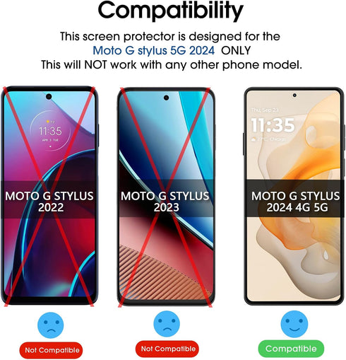 amFilm 3 Pack Compatible with Motorola Moto G Stylus 2024 5G 6.7" Screen Protector Tempered Glass with Easy Installation Handles, HD Clear, Anti-S...