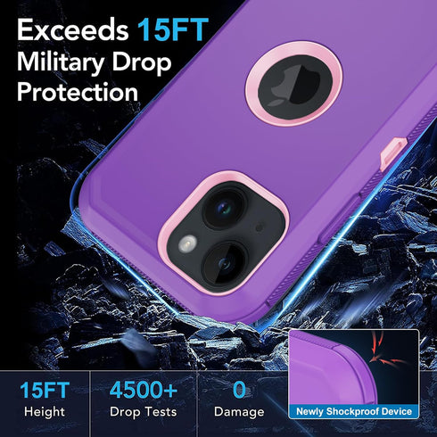 for iPhone 15 Plus Case, with Built in Screen Protector Heavy Duty Drop Protection, Full Body Rugged Shockproof Dust Proof Protective Phone Cover ...