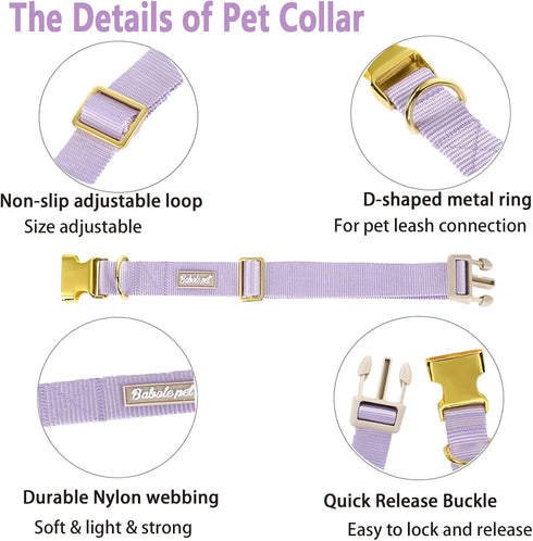 Babole Nylon Dog Collars Lavender for Small Puppy Dog,13 Colors,Adjustable Soft Comfortable Pet Collars with Safety Metal Buckle for Medium Large ...