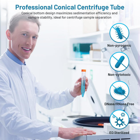 Conical Centrifuge Tubes 15mL, 100Pcs Sterile Polypropylene Test Tubes, Leak-Proof Screw Caps, Plastic Container with Graduated & Write Marks, Non...