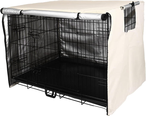 Double Door Dog Crate Cover Wire Dog Cage Cover Waterproof Durable Lightweight 420D Polyester Pet Kennel Cover Indoor Outdoor Protection Cage Cove...