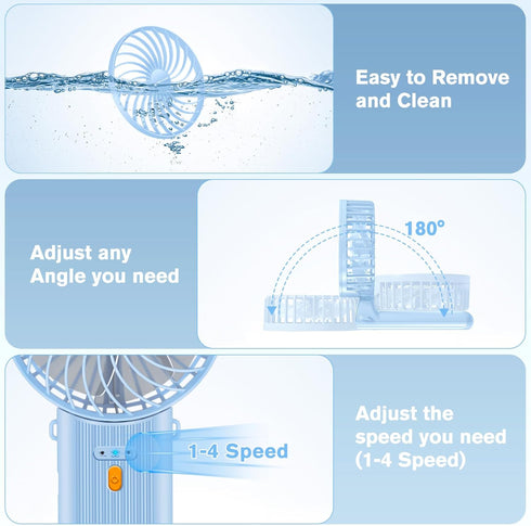 Portable Fan,4 Speed Mini Handheld Fan,15H Cooling Cute Fan,Small Portable Personal Fan with 180° Foldable,Quiet,Rechargeable Mini Fan for Kids Wo...