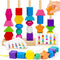 Montessori Toys for 2 3 4 Year Old Kid Boy Girl Toddler, Montessori Wooden Beads Sequencing Toy Set, Lacing Beads & Stacking Block & Matching Shap...