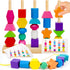Montessori Toys for 2 3 4 Year Old Kid Boy Girl Toddler, Montessori Wooden Beads Sequencing Toy Set, Lacing Beads & Stacking Block & Matching Shap...