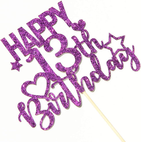 INNORU Purple Glitter Happy 13th Birthday Cake Topper for Cheers to 13 Years - Children's Birthday Party Cake Decorations...
