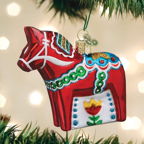 Old World Christmas Swedish Dala Horse Glass Blown Ornaments for Christmas Tree...