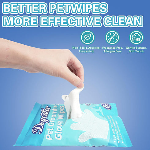 Dog Glove Wipes for Cleaning Paws Butt | Pet Grooming Deodorizing Dog Ear Glove Wipes | Fragrance Free Natural Puppy Glove Wipes | Soothes Itchy D...