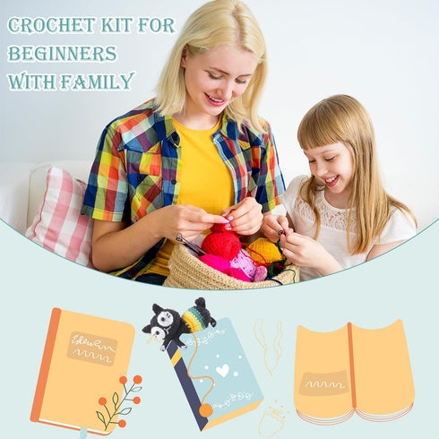 Nuberlic Crochet Kit for Beginners Kid Adult, Cute Animals Knitting Kit, Black Cat Bookmark Crochet Kit, Include Yarns, Hook, Accessories, Video I...