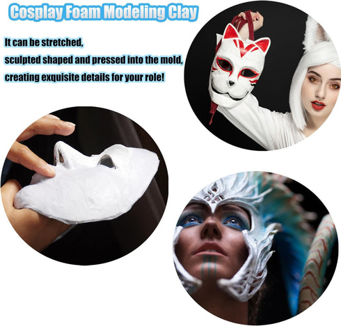 White Moldable Cosplay Foam Clay (300 Gram) - High Density Air Dry Clay, Modeling Clay for Intricate Designs, Figures, Masks, Craft Projects,Great...