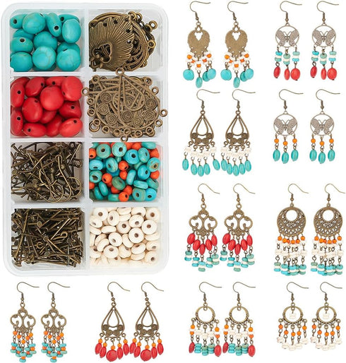 SUNNYCLUE 1 Box DIY Make 10 Pairs Bohemian Chandelier Earrings Making Kit Including Chandelier Links Turquoise Beads Earring Findings for Women Be...