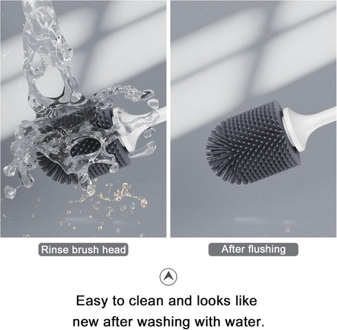 Lefree Silicone Toilet Brush and Holder,Bathroom Cleaner Brush Set,Non-Slip Handle Toilet Bowl Brush with TPR Soft Bristle,Wall Mounted/Floor Stan...