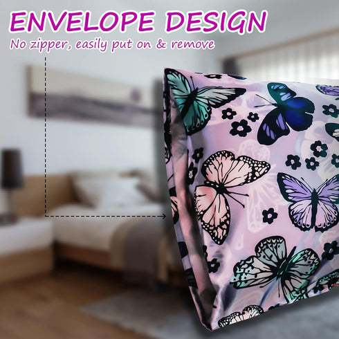 Satin Pillowcase for Hair and Skin, Soft Satin Pillow Cases Queen Size Pack of 2, Cooling Silk Satin Pillowcase Set with Envelope Closure (20’’x30...