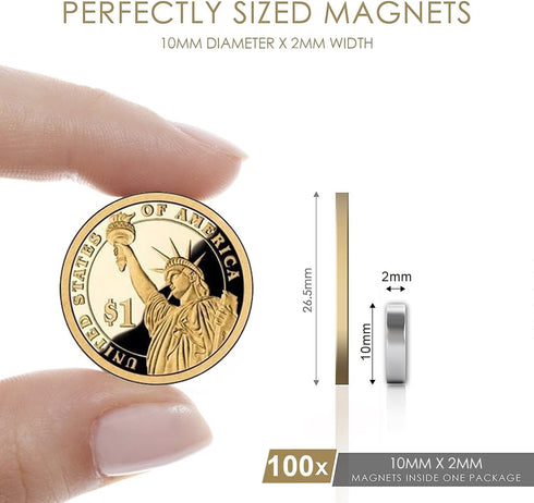 DIYMAG 120Pcs Refrigerator Magnets 10x2mm Premium Brushed Nickel Small Round Cylinder Fridge Magnet, Perfect to use as Office Magnets, Dry Erase B...