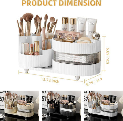 Upgraded 3 Tier Makeup Brush Holder Organizer, Rotating Makeup Organizers Countertop, Large Makeup organization and Skincare Storage for Vanity, D...