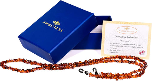 AMBERAGE Natural Baltic Amber beaded Eyeglasses -Sunglasses Holder/Eyeglass Chain for Adults Hand Made (3colors)...